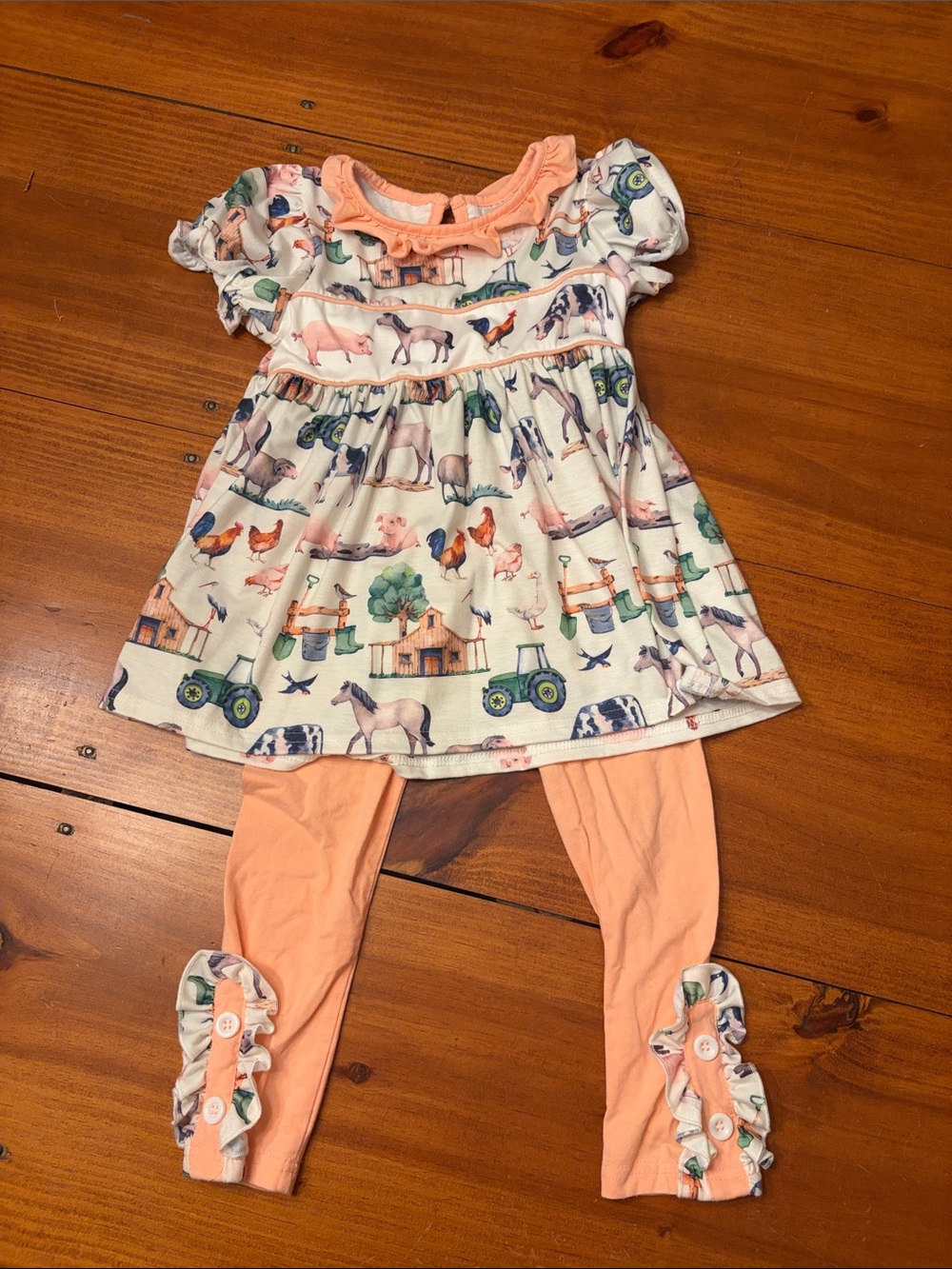 Peach Farm Animal Girls' Matching Set - Top & Leggings